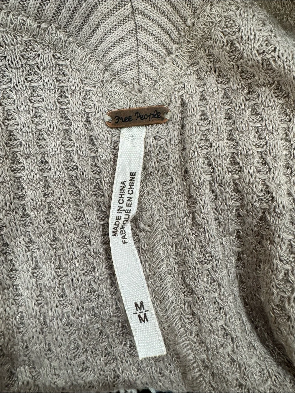 Free People Oversized V-Neck Thermal Sweater Sz. M Boho Mixed Media Crochet